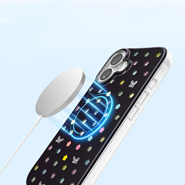 Başkenttekno iPhone 17 Kılıf Kılıf MagSafe Şarj Özellikli Premium Taş Detayli Axen Sert Siyah