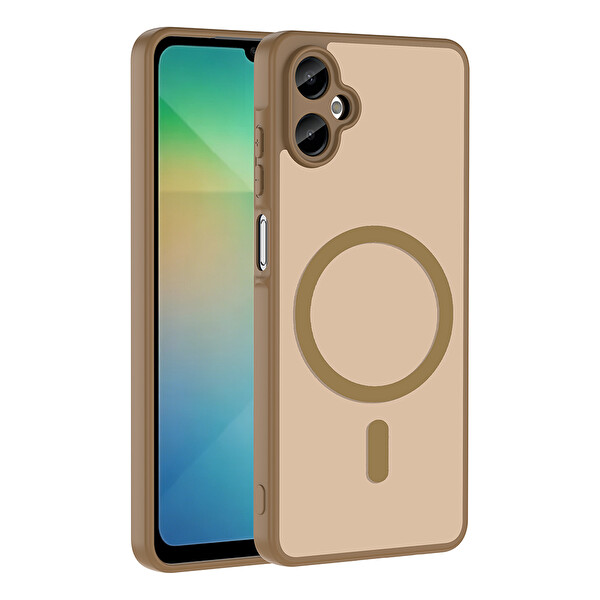 Başkenttekno Samsung Galaxy A06 Uyumlu Kılıf Mat Magsafe Şarj Hassas Butonlu Yumuşak Kenarlı Premium Kapak Kahverengi