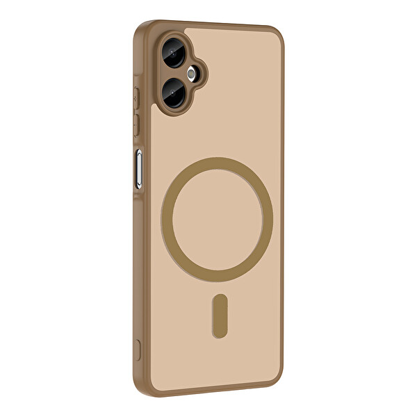 Başkenttekno Samsung Galaxy A06 Uyumlu Kılıf Mat Magsafe Şarj Hassas Butonlu Yumuşak Kenarlı Premium Kapak Kahverengi