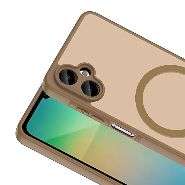 Başkenttekno Samsung Galaxy A06 Uyumlu Kılıf Mat Magsafe Şarj Hassas Butonlu Yumuşak Kenarlı Premium Kapak Kahverengi