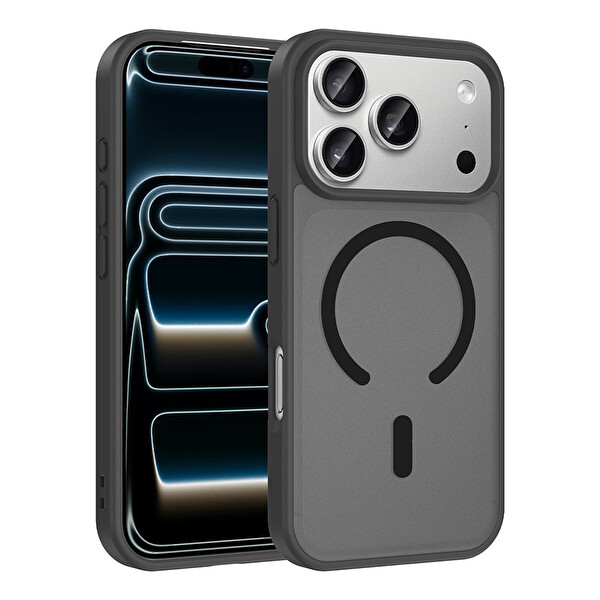 Başkenttekno iPhone 18 Pro Max Uyumlu Kılıf Mat Magsafe Şarj Hassas Butonlu Renkli Yumuşak Kenarlı Premium Kapak Siyah