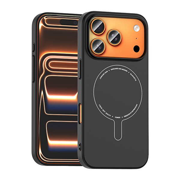 Başkenttekno iPhone 18 Pro Uyumlu MagSafe Özellikli Elio Kamera Korumalı Sert Kapak Kılıf Siyah