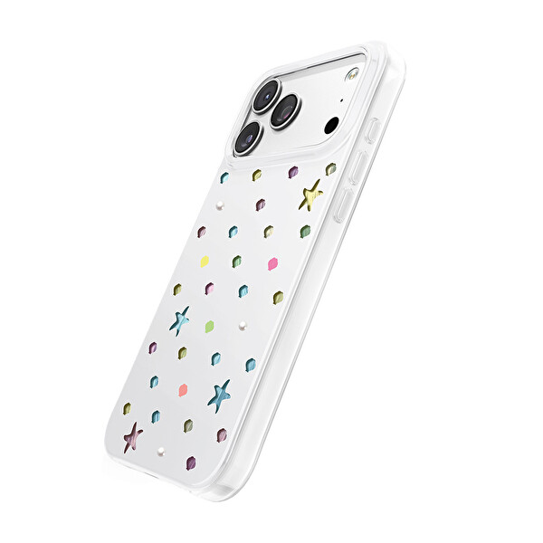 Başkenttekno iPhone 17 Pro Max Kılıf MagSafe Şarj Özellikli Premium Taş Detayli Axen Sert Beyaz