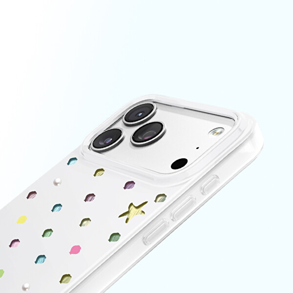 Başkenttekno iPhone 17 Pro Max Kılıf MagSafe Şarj Özellikli Premium Taş Detayli Axen Sert Beyaz