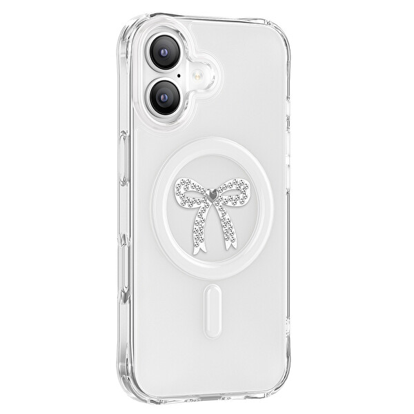 Başkenttekno iPhone 17 Premium Kristal Taş İşlemeli MagSafe Özellikli Darbe Emici Mova Telefon Kılıfı Şeffaf