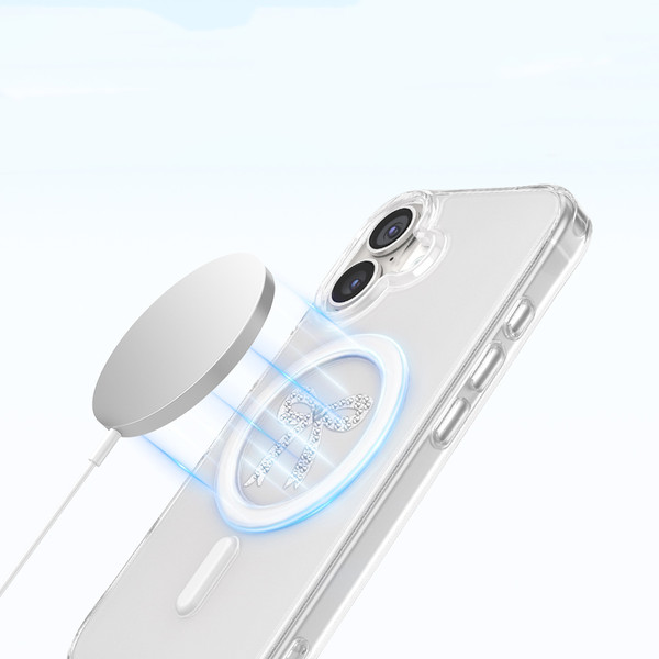 Başkenttekno iPhone 17 Premium Kristal Taş İşlemeli MagSafe Özellikli Darbe Emici Mova Telefon Kılıfı Şeffaf