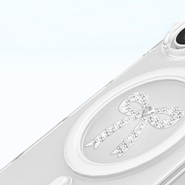 Başkenttekno iPhone 17 Premium Kristal Taş İşlemeli MagSafe Özellikli Darbe Emici Mova Telefon Kılıfı Şeffaf