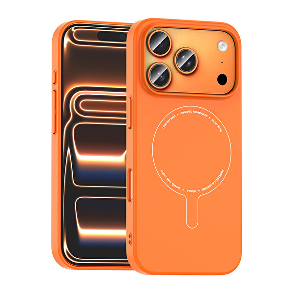 Başkenttekno iPhone 18 Pro Uyumlu MagSafe Özellikli Elio Kamera Korumalı Sert Kapak Kılıf Turuncu