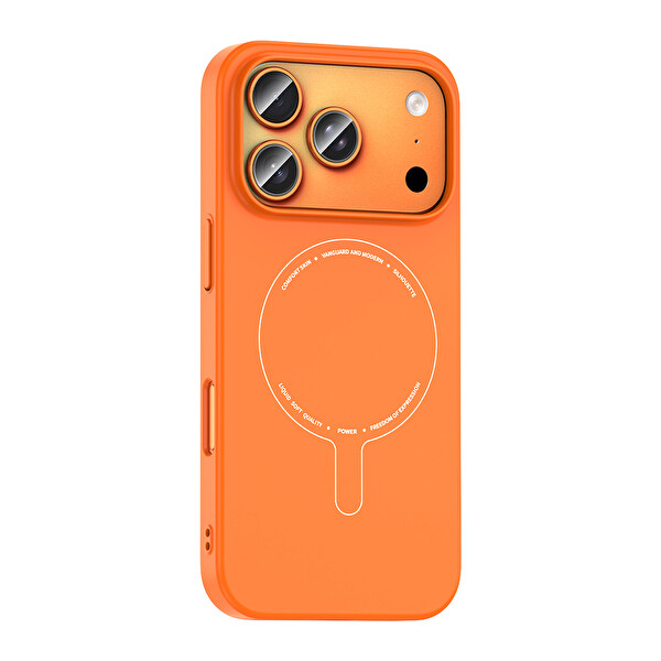 Başkenttekno iPhone 18 Pro Uyumlu MagSafe Özellikli Elio Kamera Korumalı Sert Kapak Kılıf Turuncu