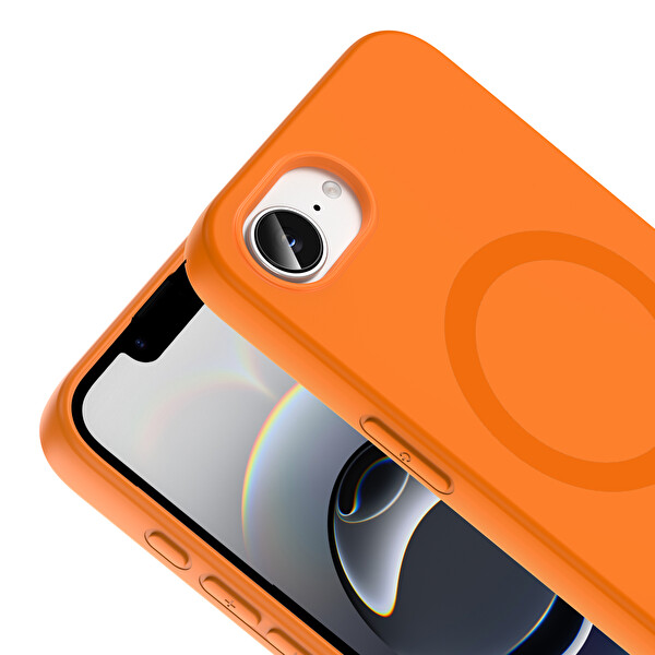 Başkenttekno iPhone 16E Kılıf M-Safe Şarj Özellikli Kamera Korumali Premium Soft Aris Silikon Kapak Turuncu