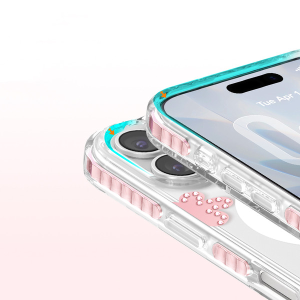 Başkenttekno iPhone 17 MagSafe Destekli Parlak Taşlı Tasarımlı Kamera Korumalı Elvo Kılıf Pembe