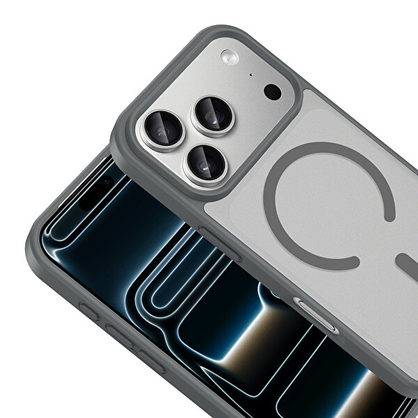 Başkenttekno iPhone 18 Pro Uyumlu Kılıf Mat Magsafe Şarj Hassas Butonlu Renkli Yumuşak Kenarlı Premium Kapak Gri