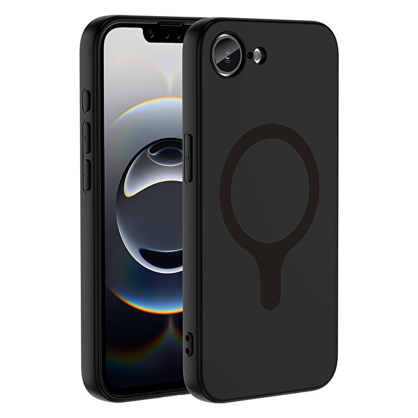 Başkenttekno iPhone 16E Kılıf M-Safe Şarj Özellikli Kamera Korumali Premium Soft Aris Silikon Kapak Siyah