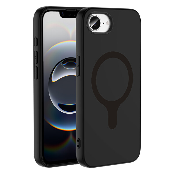 Başkenttekno iPhone 16E Kılıf M-Safe Şarj Özellikli Kamera Korumali Premium Soft Aris Silikon Kapak Siyah