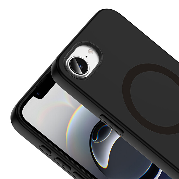 Başkenttekno iPhone 16E Kılıf M-Safe Şarj Özellikli Kamera Korumali Premium Soft Aris Silikon Kapak Siyah