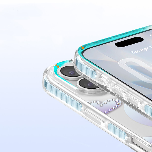 Başkenttekno iPhone 17 MagSafe Destekli Parlak Taşlı Tasarımlı Kamera Korumalı Elvo Kılıf Mavi
