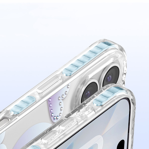 Başkenttekno iPhone 17 MagSafe Destekli Parlak Taşlı Tasarımlı Kamera Korumalı Elvo Kılıf Mavi