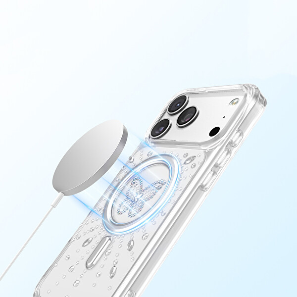 Başkenttekno iPhone 17 Pro Max Premium Kristal Taş İşlemeli MagSafe Özellikli Darbe Emici Mova Telefon Kılıfı