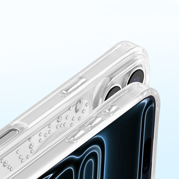 Başkenttekno iPhone 17 Pro Max Premium Kristal Taş İşlemeli MagSafe Özellikli Darbe Emici Mova Telefon Kılıfı