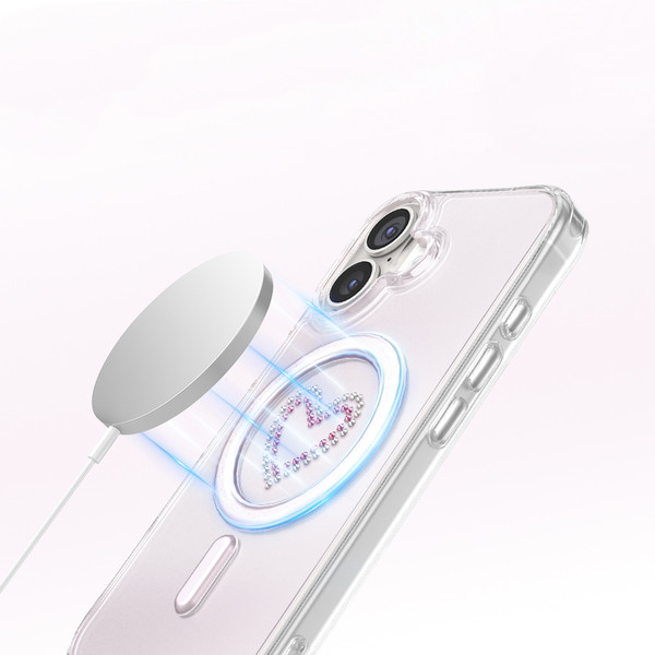Başkenttekno iPhone 17 Premium Kristal Taş İşlemeli MagSafe Özellikli Darbe Emici Mova Telefon Kılıfı Pembe