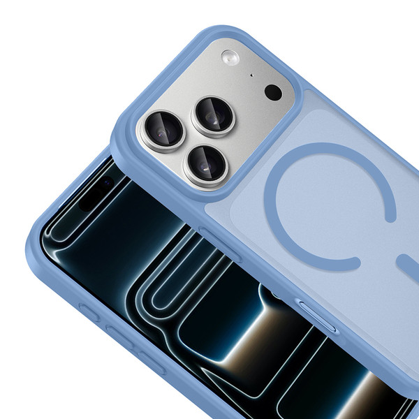 Başkenttekno iPhone 17 Pro Kılıf Mat Magsafe Şarj Hassas Butonlu Renkli Yumuşak Kenarlı Premium Babet Kapak Açık Mavi