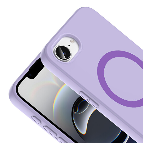 Başkenttekno iPhone 16E Kılıf M-Safe Şarj Özellikli Kamera Korumali Premium Soft Aris Silikon Kapak Lila