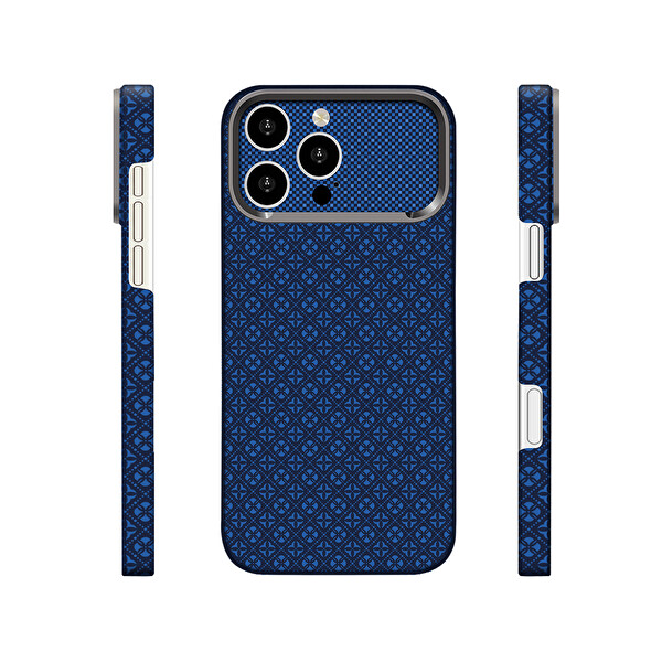 Başkenttekno iPhone 16 Pro Max Kılıf MagSafe Şarj Retro Çiçek Desenli Kamera Ve Lens Korumalı Velix Sert Lacivert