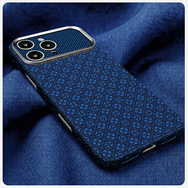 Başkenttekno iPhone 16 Pro Max Kılıf MagSafe Şarj Retro Çiçek Desenli Kamera Ve Lens Korumalı Velix Sert Lacivert
