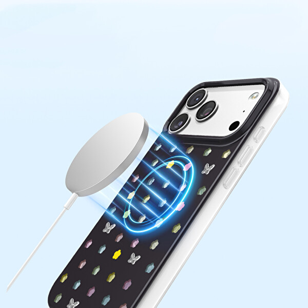 Başkenttekno iPhone 18 Pro Max Kılıf MagSafe Şarj Özellikli Premium Taş Detayli Axen Sert Siyah