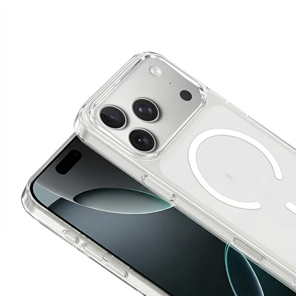 Başkenttekno iPhone 17 Pro Uyumlu Kamera Korumalı MagSafe Şarj Şeffaf Sararmaz London Sert Plastik Kapak Şeffaf