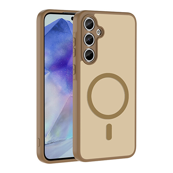 Başkenttekno Samsung Galaxy A35 Uyumlu Kılıf Mat Magsafe Şarj Hassas Butonlu Yumuşak Kenarlı Premium Kapak Kahverengi