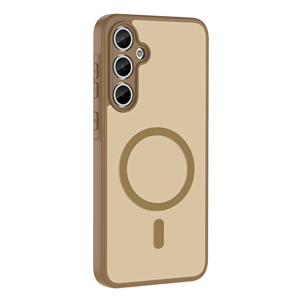 Başkenttekno Samsung Galaxy A35 Uyumlu Kılıf Mat Magsafe Şarj Hassas Butonlu Yumuşak Kenarlı Premium Kapak Kahverengi