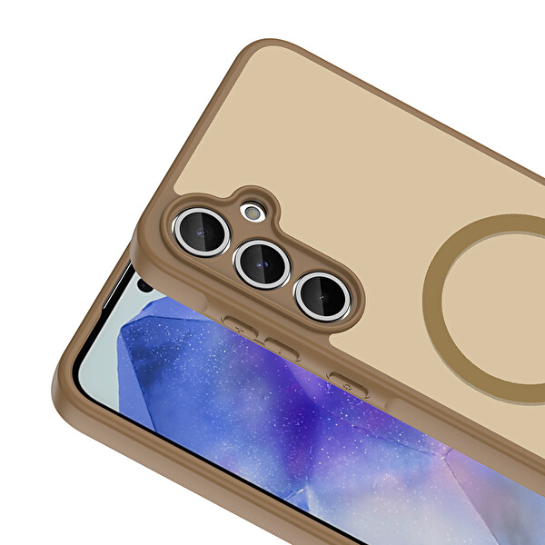 Başkenttekno Samsung Galaxy A35 Uyumlu Kılıf Mat Magsafe Şarj Hassas Butonlu Yumuşak Kenarlı Premium Kapak Kahverengi