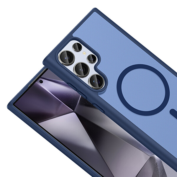 Baymak Samsung Galaxy S22 Ultra Kılıf Mat Magsafe Şarj Hassas Butonlu Renkli Yumuşak Kenarlı Premium Babet Kapak Mavi
