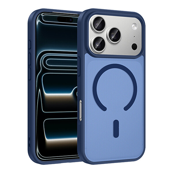 Başkenttekno iPhone 17 Pro Kılıf Mat Magsafe Şarj Hassas Butonlu Renkli Yumuşak Kenarlı Premium Babet Kapak Mavi
