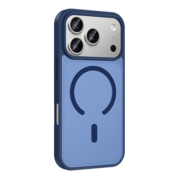 Başkenttekno iPhone 17 Pro Kılıf Mat Magsafe Şarj Hassas Butonlu Renkli Yumuşak Kenarlı Premium Babet Kapak Mavi