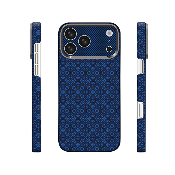 Başkenttekno iPhone 17 Pro Max Kılıf MagSafe Şarj Retro Çiçek Desenli Kamera Ve Lens Korumalı Velix Sert Lacivert