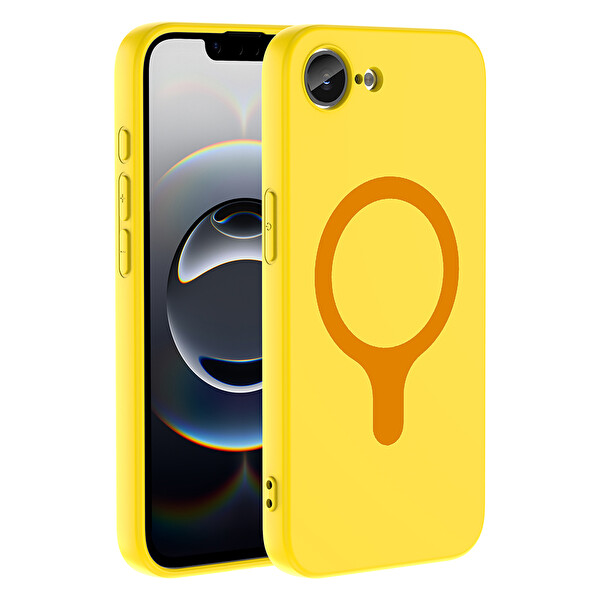 Başkenttekno iPhone 16E Kılıf M-Safe Şarj Özellikli Kamera Korumali Premium Soft Aris Silikon Kapak Sarı
