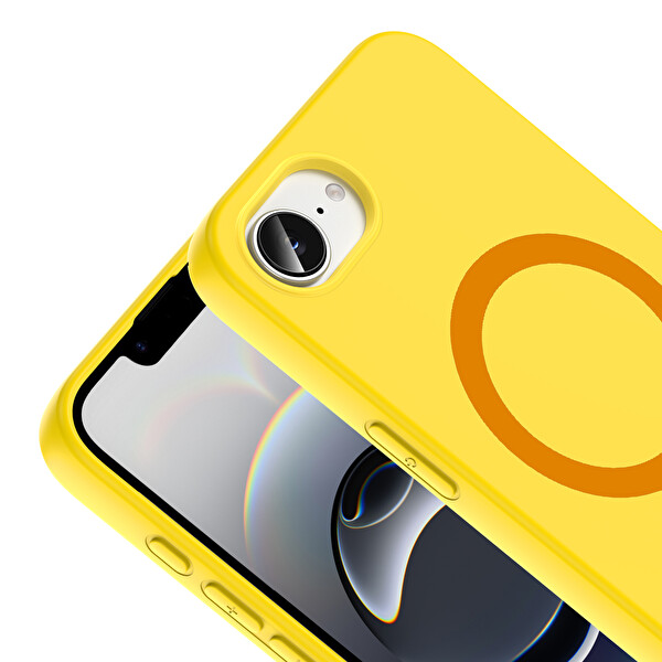 Başkenttekno iPhone 16E Kılıf M-Safe Şarj Özellikli Kamera Korumali Premium Soft Aris Silikon Kapak Sarı