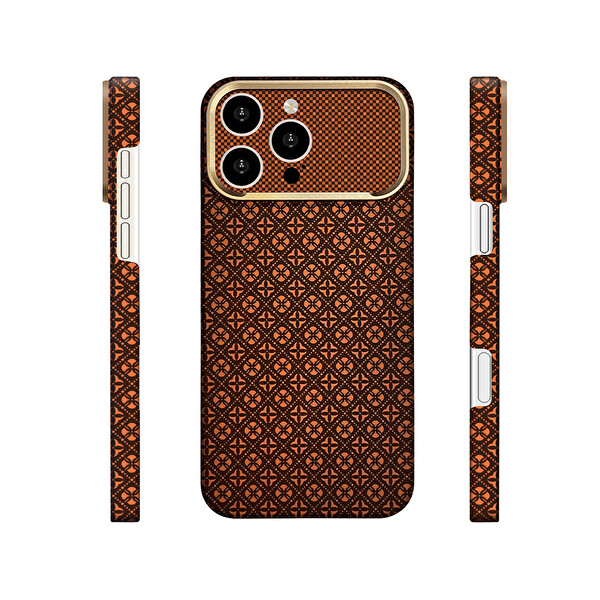 Başkenttekno iPhone 16 Pro Max Kılıf MagSafe Şarj Retro Çiçek Desenli Kamera Ve Lens Korumalı Velix Sert Kahverengi