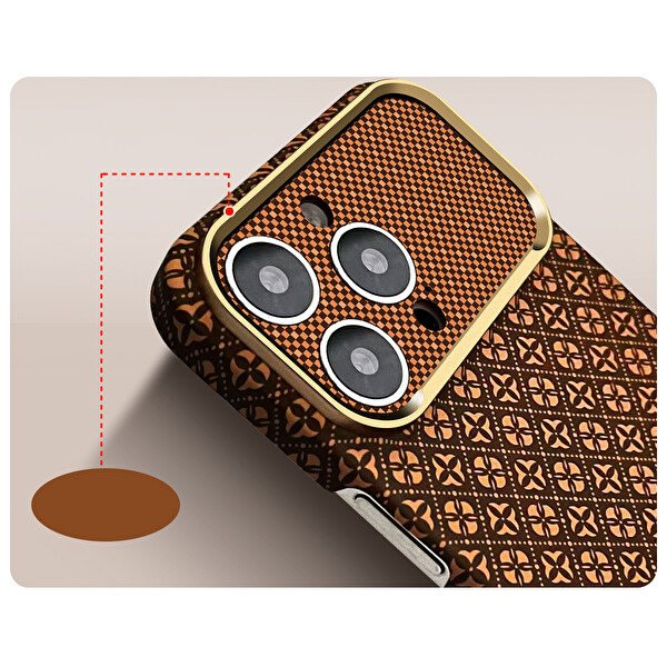 Başkenttekno iPhone 16 Pro Max Kılıf MagSafe Şarj Retro Çiçek Desenli Kamera Ve Lens Korumalı Velix Sert Kahverengi