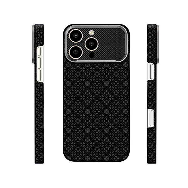 Başkenttekno iPhone 16 Pro Max Kılıf MagSafe Şarj Premium Retro Çiçek Desenli Kamera Ve Lens Korumalı Velix Sert Siyah