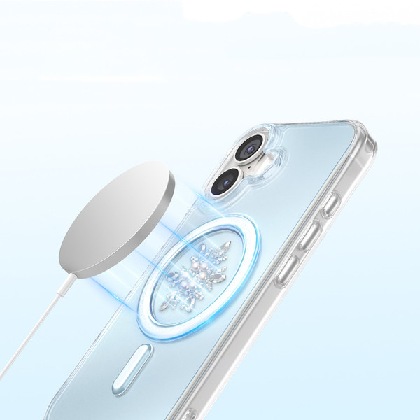 Başkenttekno iPhone 17 Premium Kristal Taş İşlemeli MagSafe Özellikli Darbe Emici Mova Telefon Kılıfı Mavi