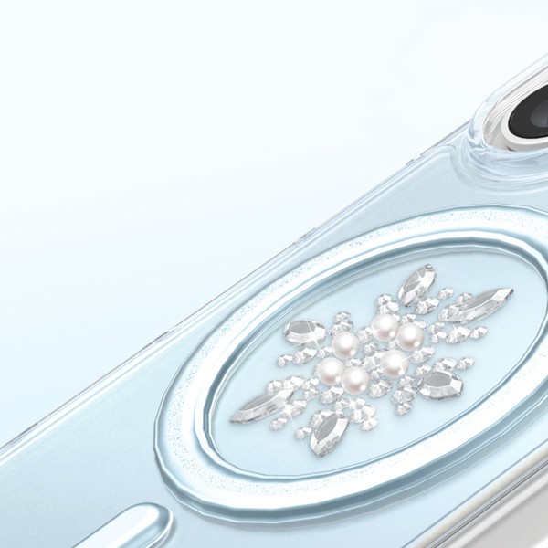 Başkenttekno iPhone 17 Premium Kristal Taş İşlemeli MagSafe Özellikli Darbe Emici Mova Telefon Kılıfı Mavi