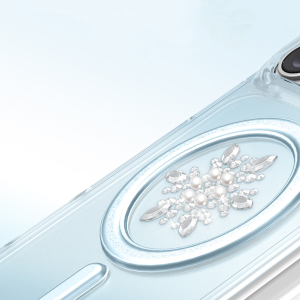 Başkenttekno iPhone 18 Pro Max Premium Kristal Taş İşlemeli MagSafe Özellikli Darbe Emici Mova Telefon Kılıfı Mavi