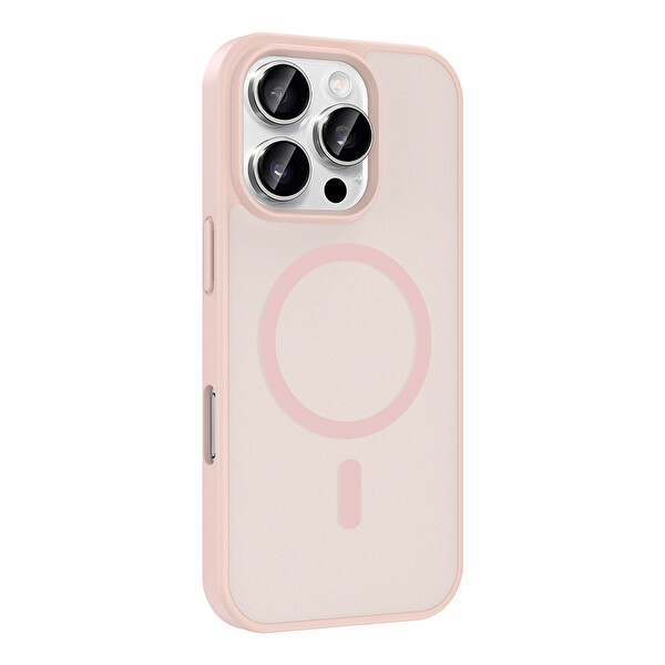 Başkenttekno iPhone 16 Pro Kılıf Mat Magsafe Şarj Hassas Butonlu Renkli Yumuşak Kenarlı Premium Babet Kapak Pembe