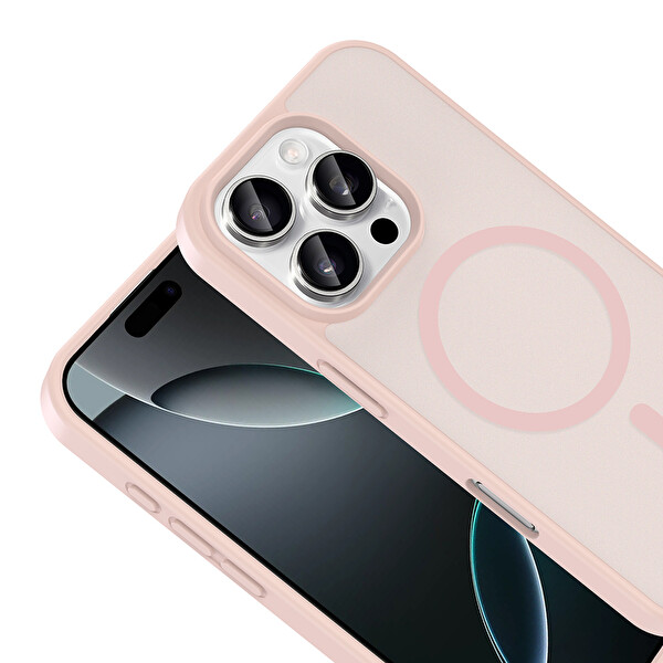 Başkenttekno iPhone 16 Pro Kılıf Mat Magsafe Şarj Hassas Butonlu Renkli Yumuşak Kenarlı Premium Babet Kapak Pembe