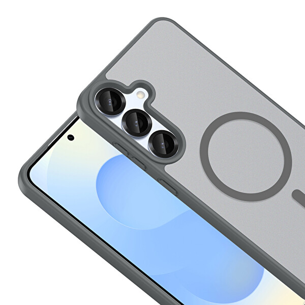 Başkenttekno Samsung Galaxy S25 Plus Kılıf Mat Magsafe Şarj Hassas Butonlu Yumuşak Kenarlı Premium Babet Kapak Gri