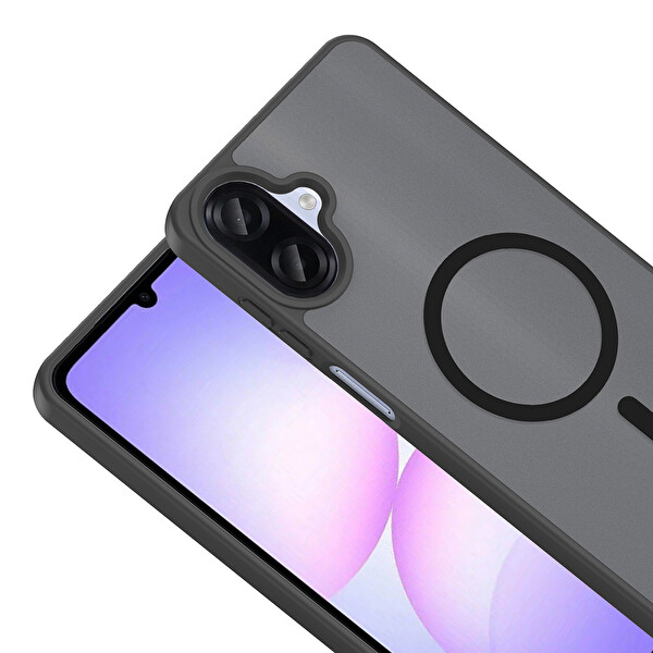 Başkenttekno Samsung Galaxy A07 Kılıf Mat Magsafe Şarj Hassas Butonlu Renkli Yumuşak Kenarlı Premium Babet Kapak Siyah