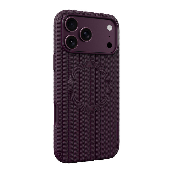 Başkenttekno iPhone 18 Pro Max Kılıf MagSafe Şarj Özellikli Çizgi Desenli Kumaş Dokulu Lorin Kapak Bordo